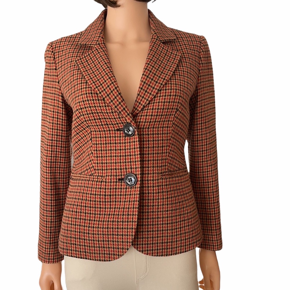Talbots Houndstooth Plaid Wool Blend Blazer Tailored Classic Peplum Back - Picture 9 of 11